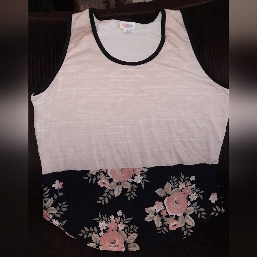 LuLaRoe Two-Tone Floral Tank Top - Black and Light Pink